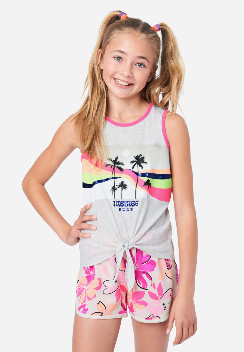 Tie Front Graphic Ringer Tank